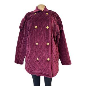 TG-24 Jones New York Women's Large Quilted Velvet Burgundy Coat With Gold Button